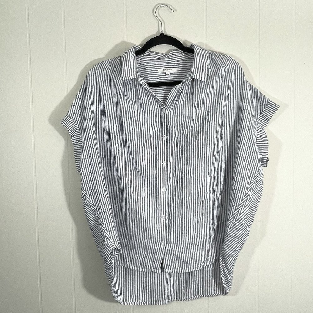 Madewell Central Button Down Shirt - Striped - Blue White - Cotton - Size Large
